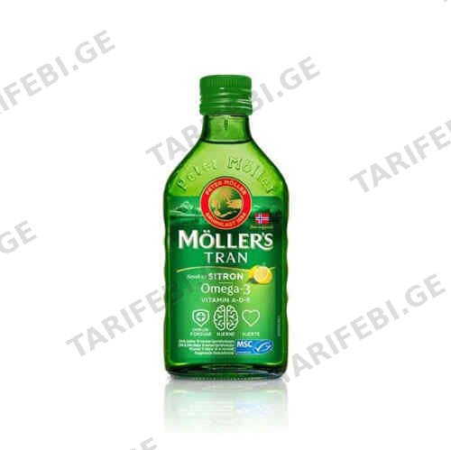 თევზის ქონი - MOLLERS COD LIVER OIL OMEGA-3, AROMA DE LAMAIE, 250 ML