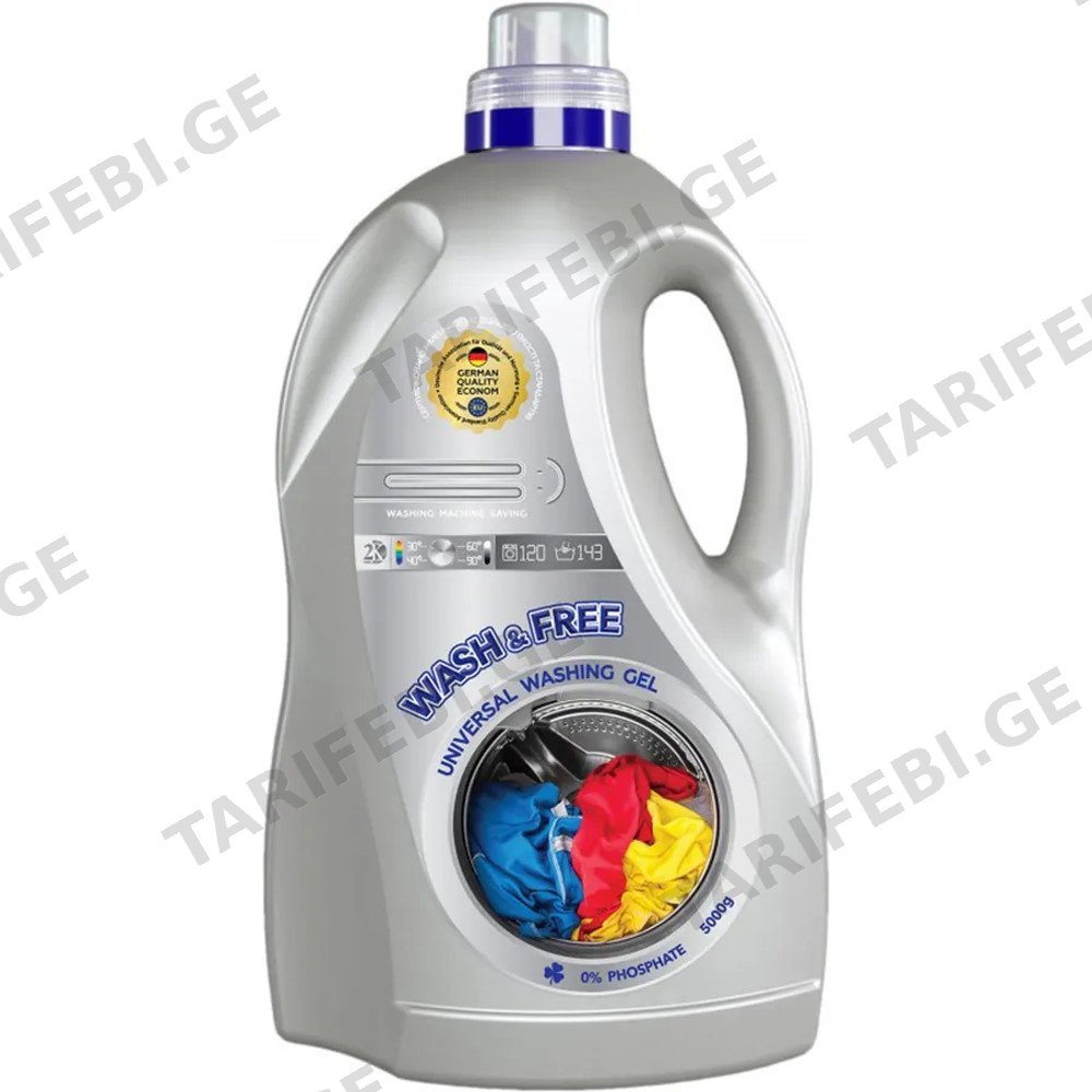 WASH & FREE თხევადი სარეცხი საშუალება 5000 მლ (ვოშ & ფრი)