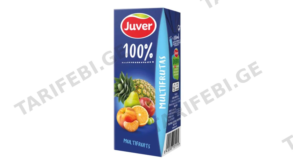 Juver - წვენი 100% ფრუტა მულტიხილის, უშაქრო, უგლუტენო, 1 ლ.