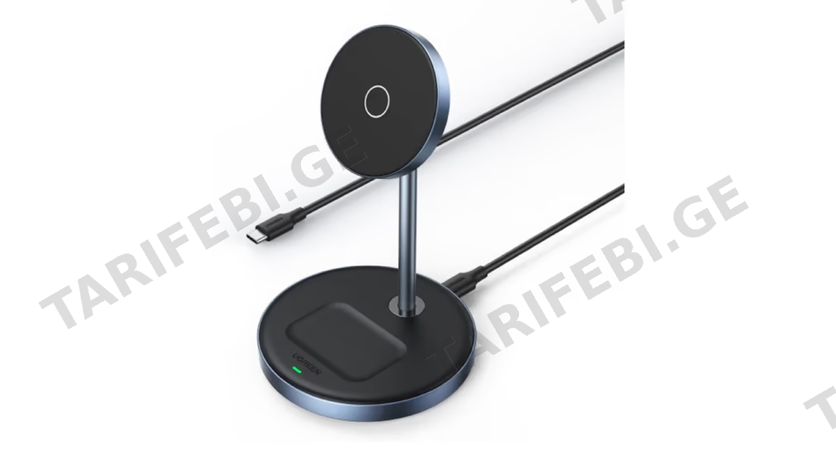 უსადენო დამტენი UGREEN CD317 (90668), 2-in-1 MagSafe Magnetic Wireless Charger, Black/Blue