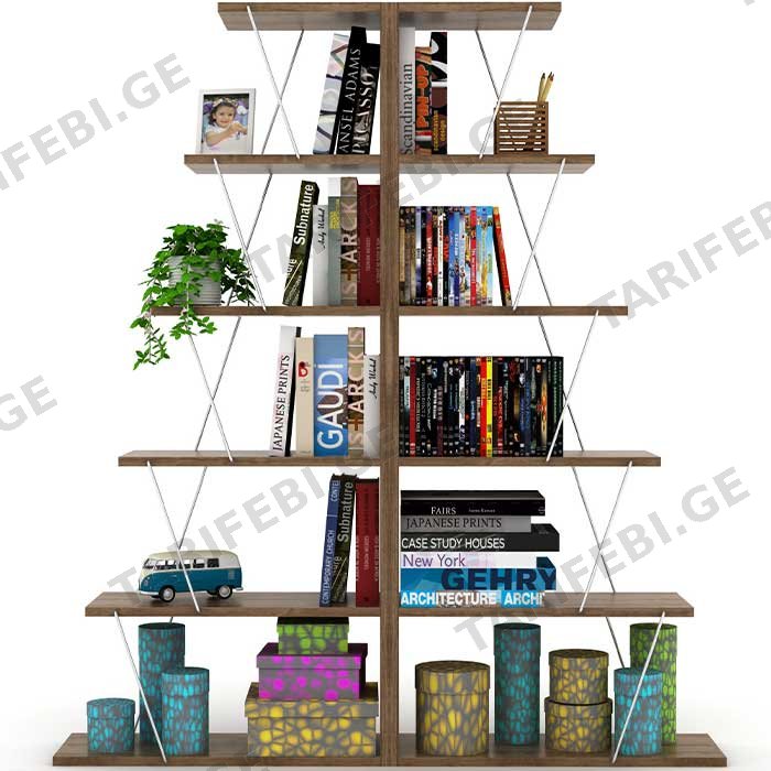 წიგნის თარო COMFORT ROOM TARS BOOKCASE MINI (WALNUT-CHROMIUM) RF160402 (65*146*22 CM)