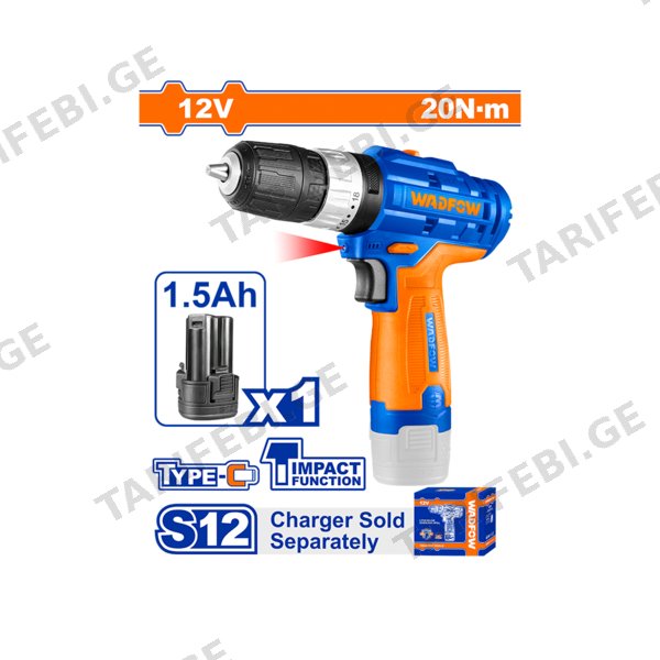 ელექტრო ხრახნდამჭერი ჩაქუჩით Li-Ion 12V USB-Type-C (WCDS540) WADFOW