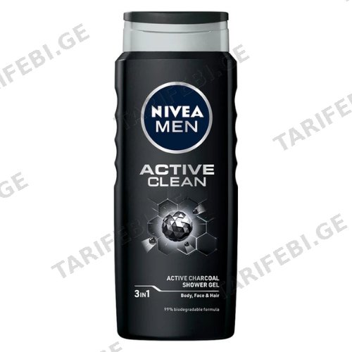 ნივეა - მამაკაცის შხაპის გელი ნახშირით Active Clean 500მლ