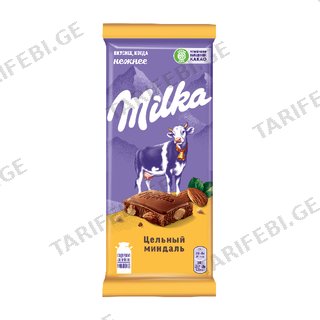 შოკოლადის ფილა /მილკა/ მთლიანი ნუშით 90გრ