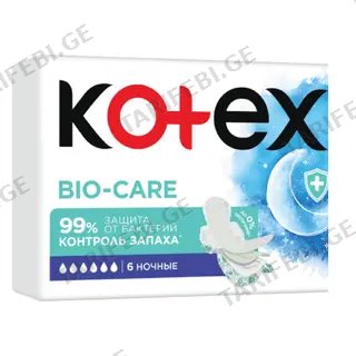 Kotex - ჰიგიენური საფენი ბიო ქეარ ღამის - 6 ც