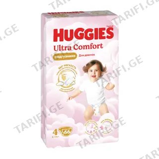 Huggies - საფენი ულტრა კომფორტი გოგოს #4 (7-16 კგ) - 66 ც